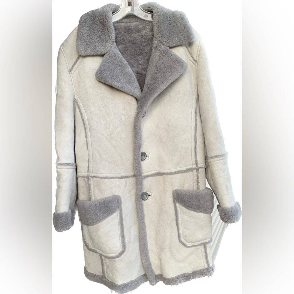 Vintage Genuine Shearling Sheepskin Reversible Grey Coat Portobello Cana…